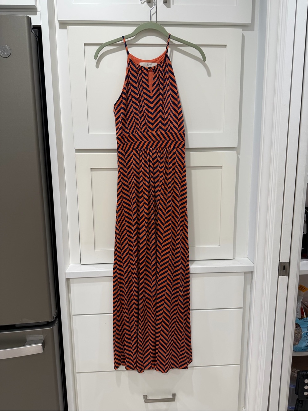 LOFT Coral and Navy Striped Sleeveless Dress